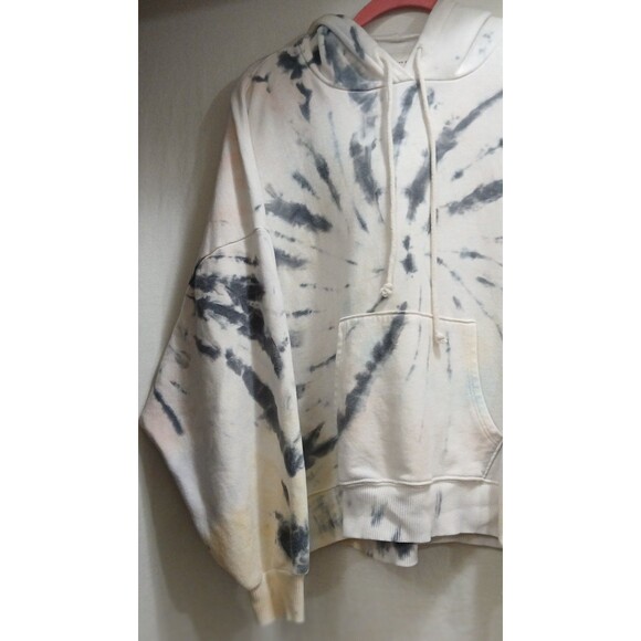 American Eagle Women’s M Tie Dye Hoodie Cropped White Gray Pink Yellow Y2K EUC - Picture 2 of 8